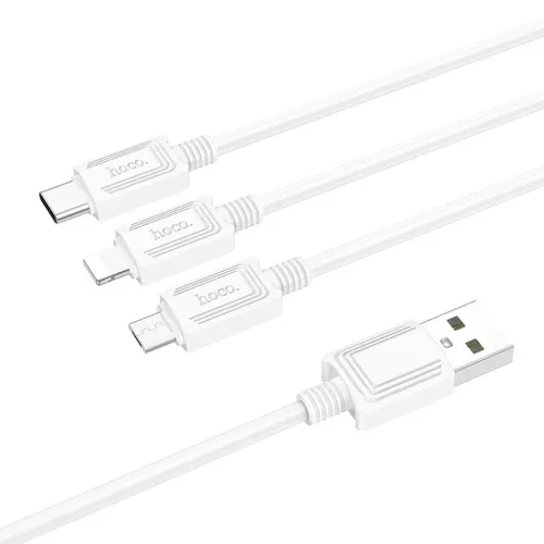 HOCO kábel 3 az 1-ben USB A - Lightning / Micro USB / Type-C 2A X76 1 m fehér