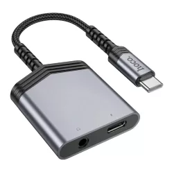   HOCO adapter AUX 2in1 Type C to Type C / Jack 3,5 mm 27W LS39 szürke