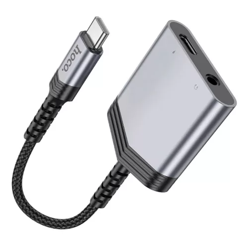 HOCO adapter AUX 2in1 Type C to Type C / Jack 3,5 mm 27W LS39 szürke