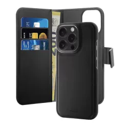   Puro Műbőr Wallet Levehető MagSafe 2 az 1-ben Fliptok pénztárcával az iPhone 16 Pro-hoz - fekete tok