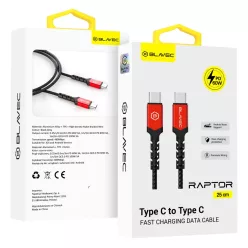   Blavec Cable Raptor fonott - Type C to Type C - PD 60W 3A 0,25 méter (CRA-CC3BR025) fekete-piros
