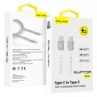 Blavec Cable Raptor fonott - Type C to Type C - PD 60W 3A 0,25 méter (CRA-CC3WS025) fehér-ezüst