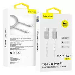   Blavec Cable Raptor fonott - Type C to Type C - PD 60W 3A 0,25 méter (CRA-CC3WS025) fehér-ezüst