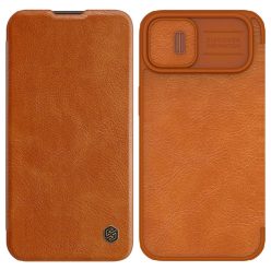   Nillkin Qin Leather Pro iPhone 14 Plus kamera fedő fliptok barna