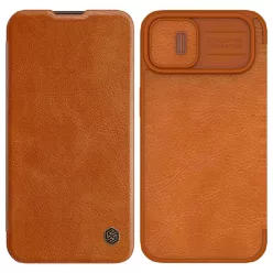   Nillkin Qin Leather Pro iPhone 14 Plus kamera fedő fliptok barna