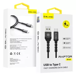   Blavec Cable Raptor fonott - USB to Type C - 3A 0,5 méter (CRA-UC3BG05) fekete-szürke