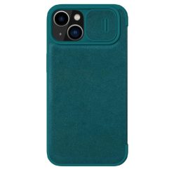   Nillkin Qin Leather Pro iPhone 14 Plus tok Kamera Fedél Tok Fliptok Zöld