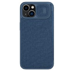   Nillkin Qin Cloth Pro Case iPhone 14 Plus kamera borító fliptok kék tok
