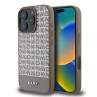 iPhone 16 Pro Barna DKNY PU Bőr Ismétlődő Minta alsó Csík MagSafe tok