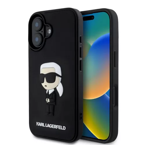 iPhone 16 Fekete Karl Lagerfeld 3D Rubber Ikonik tok