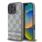 iPhone 16 Pro Beige DKNY PU bőrmintás kockás és csíkos tok