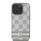 iPhone 16 Pro Beige DKNY PU bőrmintás kockás és csíkos tok
