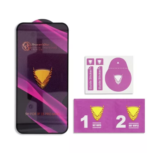 OG Premium üveg - iPhone 15 Pro fekete üvegfólia