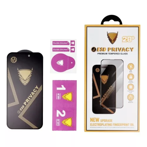 OG Premium Privacy Üvegfólia - iPhone 15 Pro Max fekete üvegfólia