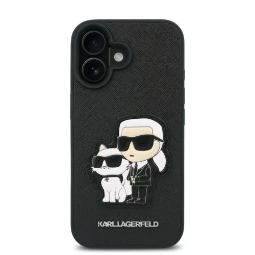 iPhone 16 Plus Fekete Karl Lagerfeld PU Saffiano Karl és Choupette tok