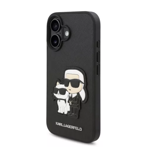 iPhone 16 Plus Fekete Karl Lagerfeld PU Saffiano Karl és Choupette tok