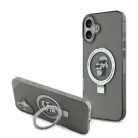 iPhone 16 Plus fekete Karl Lagerfeld Ringstand Karl és Choupette MagSafe tok