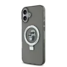 iPhone 16 Plus fekete Karl Lagerfeld Ringstand Karl és Choupette MagSafe tok