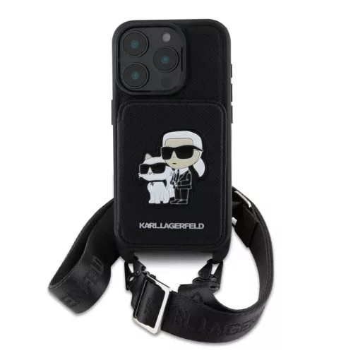 iPhone 16 Pro Karl Lagerfeld Saffiano Crossbody Strap Karl and Choupette tok