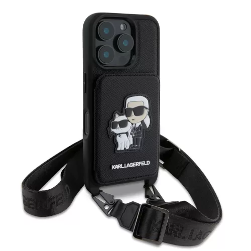 iPhone 16 Pro Karl Lagerfeld Saffiano Crossbody Strap Karl and Choupette tok
