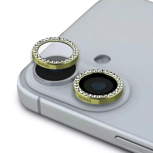 iPhone 16/16 Plus Kamera Lencséhez Guess Arany Fix Csillámos Védőüveg üvegfólia