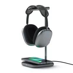   Satechi 2 az 1-ben fejhallgatóállvány vezeték nélküli töltővel USB-C (kábel mellékelve, adapter nem mellékelve) - Űrszürke)