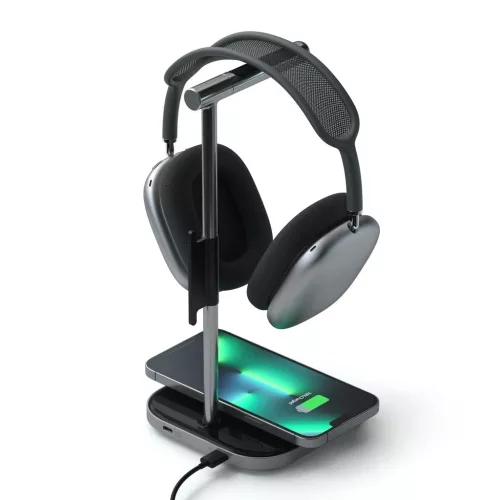 Satechi 2 az 1-ben fejhallgatóállvány vezeték nélküli töltővel USB-C (kábel mellékelve, adapter nem mellékelve) - Űrszürke)