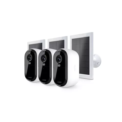 Arlo Essential (2. generáció) Csomag 2K Kültéri Biztonsági Kamera - 3 Kamerás Készlet + 3 Alapvető Napelem Töltő - Fehér
