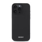 iPhone 16 Pro Fekete DKNY PU Bőr Ezüst Fém Logó Magsafe Tok