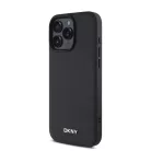 iPhone 16 Pro Fekete DKNY PU Bőr Ezüst Fém Logó Magsafe Tok