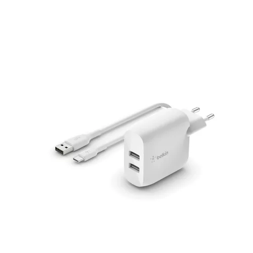 Belkin Boost Charger 24w USB-A Kettős Fali Töltő 1m A-C Kábellel - Fehér