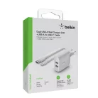 Belkin Boost Charger 24w USB-A Kettős Fali Töltő 1m A-C Kábellel - Fehér