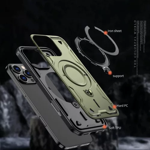 Hybrid Armor Trendy tok MagSafe kompatibilitással iPhone 16 Pro - Zöld