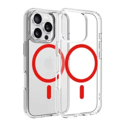 Dviced Magsafe iPhone 16 Pro átlátszó tok - Piros