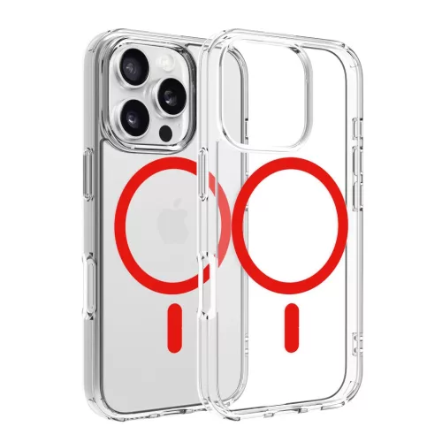 Dviced Magsafe iPhone 16 Pro átlátszó tok - Piros