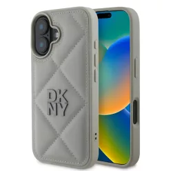 iPhone 16 Plus Szürke DKNY PU bőr steppelt logós tok