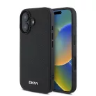 iPhone 16 Plus Fekete DKNY PU bőr Ezüst Fém Logó Magsafe Tok