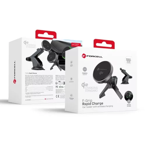 FORCELL F-GRIP Rapid Charge autós tartó Qi2 15W vezetéknélküli töltéssel kompatibilis MagSafe fekete