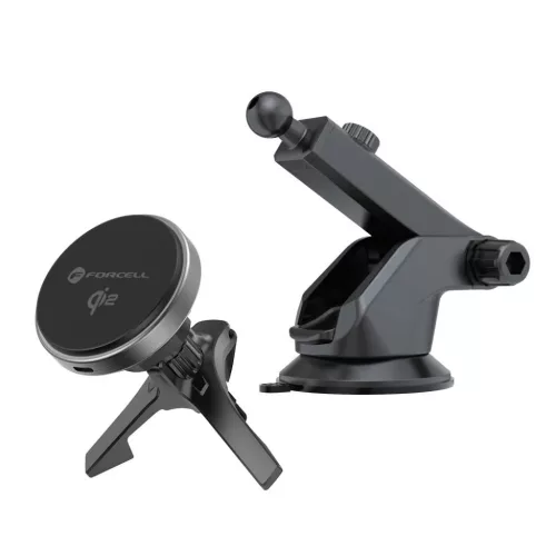 FORCELL F-GRIP Rapid Charge autós tartó Qi2 15W vezetéknélküli töltéssel kompatibilis MagSafe fekete