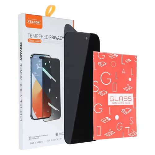 6D Pro Veason Privacy üvegfólia - iPhone 15 Pro Max fekete üvegfólia