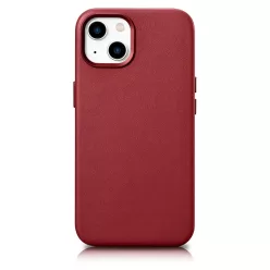   iCarer Case természetes bőrből készült tok iPhone 14 Plus-hoz piros (MagSafe kompatibilis) tok