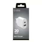 SBS TETRPD20W 20W USB-A USB-C Fali Töltő PD - Fehér