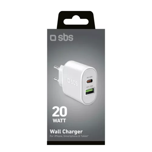 SBS TETRPD20W 20W USB-A USB-C Fali Töltő PD - Fehér