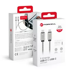   FORCELL F-ENERGY Metal C237 kábel Type C to Type C PD QC4.0 3A 60W 1 m ezüst