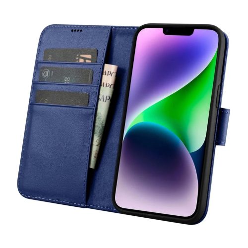 iCarer Wallet Fliptok 2 az 1-ben iPhone 14 Plus Anti-RFID Bőr Fliptok Kék (WMI14220727-BU) tok