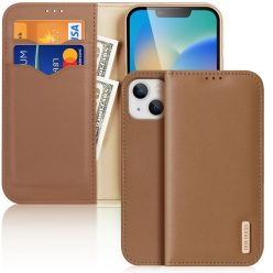   Dux Ducis Hivo Leather Flip Cover valódi bőr pénztárca kártyákhoz és iratokhoz iPhone 14 Plus barna tok