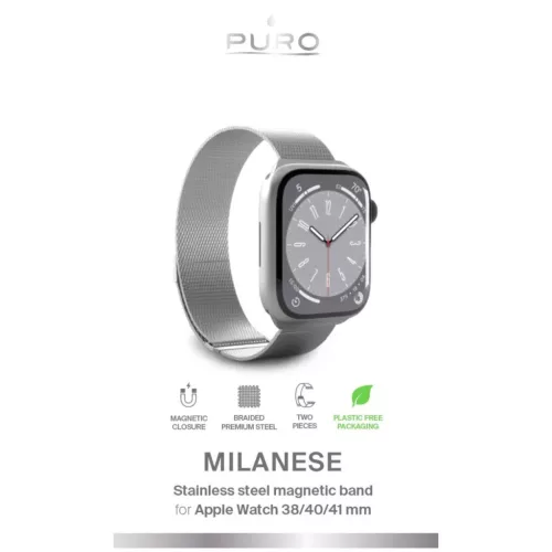 Puro 'MILANESE' szíj Apple Watch 38–40–41mm-hez, ezüst