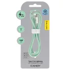 Blavec Cable Candy fonott - USB-C - Lightning - PD 20W 2,4A 3 méter (CCA-CL24GN30) zöld