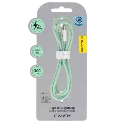   Blavec Cable Candy fonott - USB-C - Lightning - PD 20W 2,4A 3 méter (CCA-CL24GN30) zöld