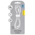 Blavec Cable Candy fonott - Type C Lightning kábel - PD 20W 2,4A 3 méter (CCA-CL24W30) fehér